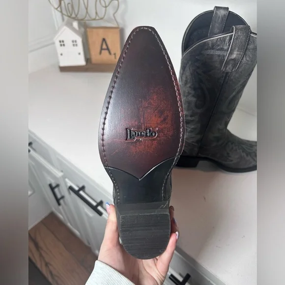 Laredo Black Western Boots Mens 7.5D Womens 9 Leather Cowboy Inlay Classic - Picture 7 of 8